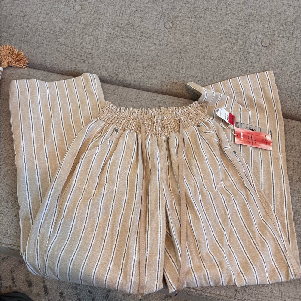 Ci Sono Tan and White Striped Pants